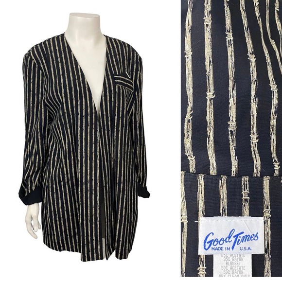 1990s Bamboo Print Open front Tunic Blazer Top / Women’s Medium * - Picture 5 of 5